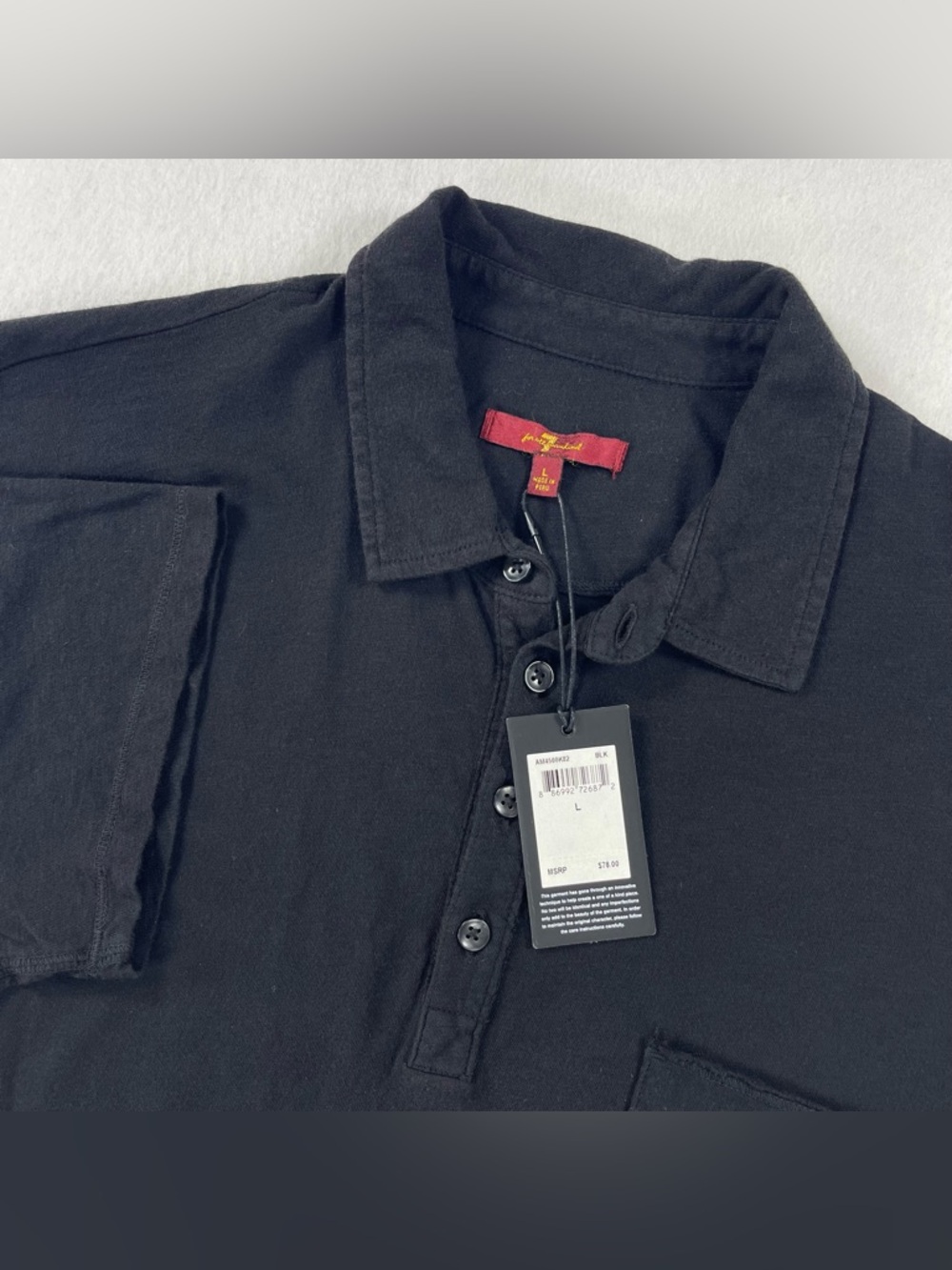 7 For All Mankind Polo Mens L Black Cotton Knit Casual Preppy Classic NWT